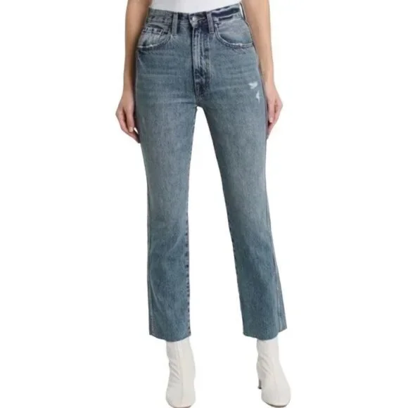 Pistola Revolve High-Waisted Straight-Leg Distressed Jeans, Size 25 - Picture 7 of 10